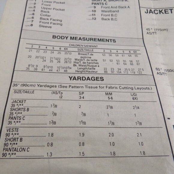 Butterick 6674 Clothes Pattern Toddler 3-4 (sm) Jacket, skirt, shorts, pants - Picture 6 of 8